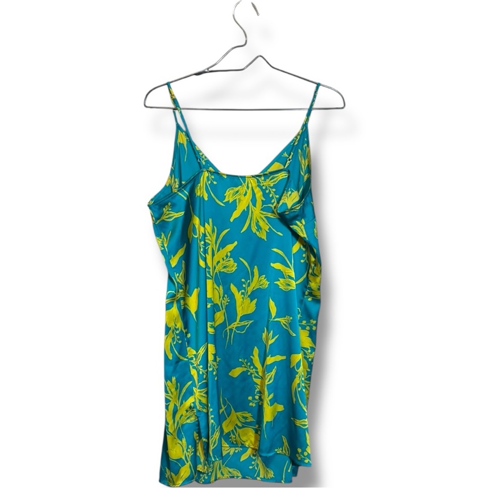 Stars Above Teal/Yellow Silky Floral Tropical Print Sleeveless Mini Slip Dress - Picture 14 of 16